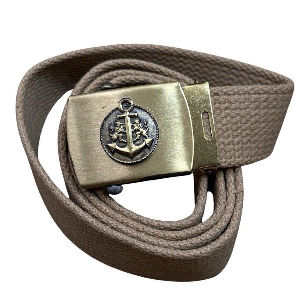 VTG 80 Merit Nautical Anchor Solid Brass Buckle Canvas Belt 41” Adjustable Beige